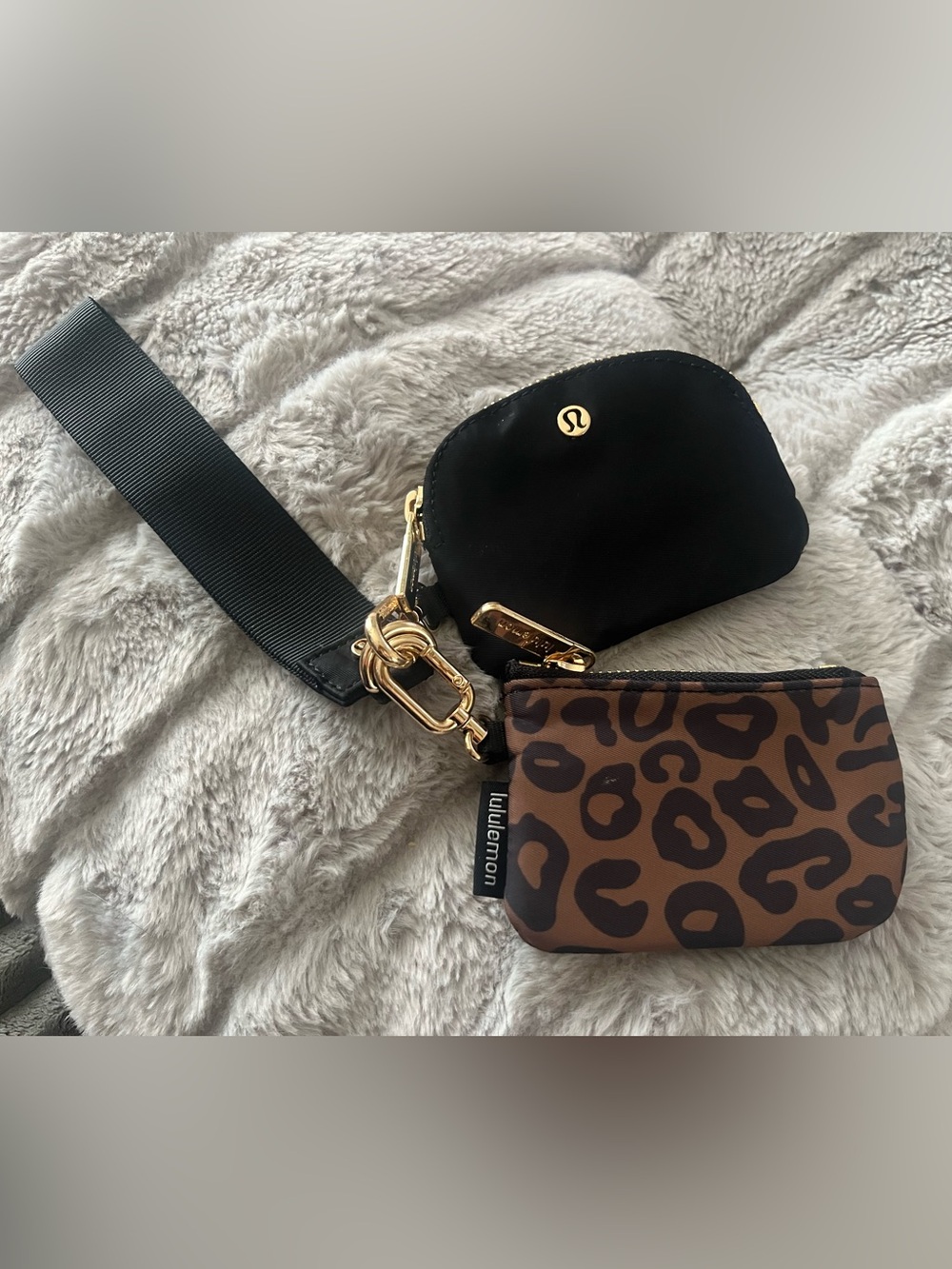 lululemon athletica Black and Brown Leopard Mini Crossbody Pouch Set
